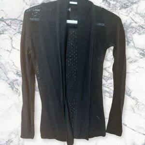 2/$20 Warehouse One Black Open-Front Lightweight Knit Cardigan
